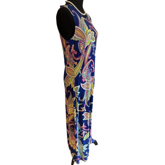 Philosophy Republic Sleeveless Paisley Maxi Stretch Dress Long Boho Slit Button - Picture 2 of 16